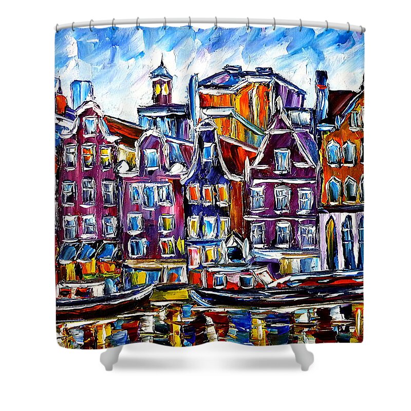 Beautiful Amsterdam Shower Curtain featuring the painting The Houses Of Amsterdam by Mirek Kuzniar