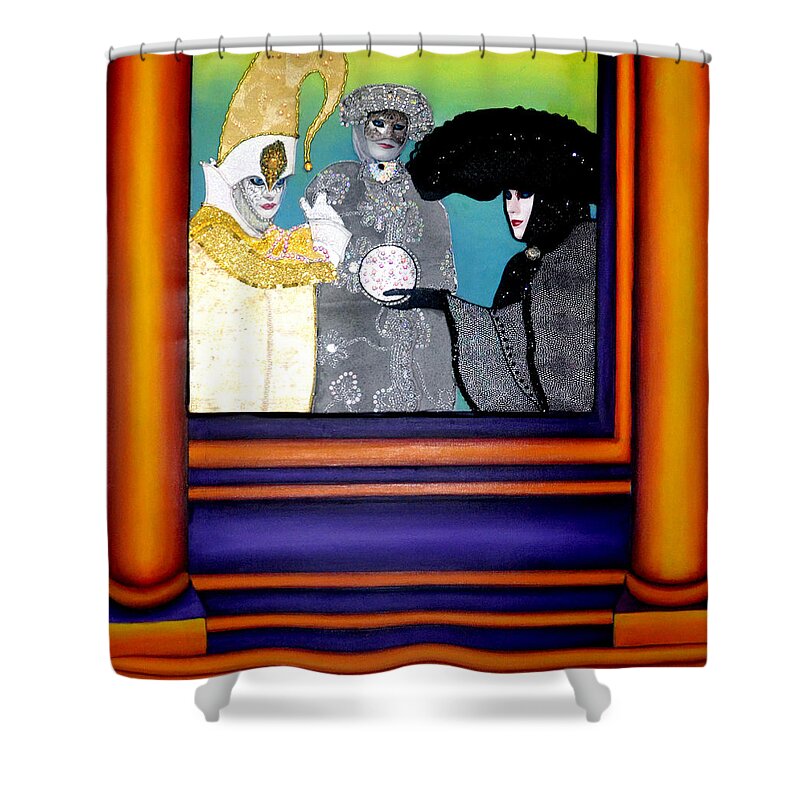 Mixed Media Painting Shower Curtain featuring the mixed media The Jester - The Carnival of Venice by Anni Adkins