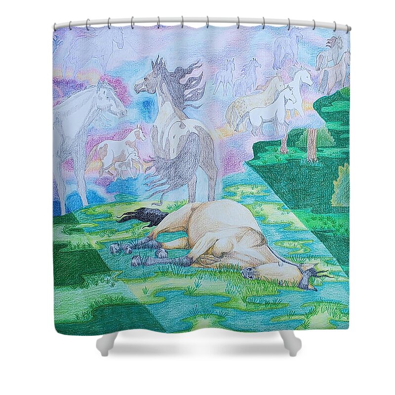 Horses Shower Curtain featuring the drawing The Journey Home by Equus Artisan