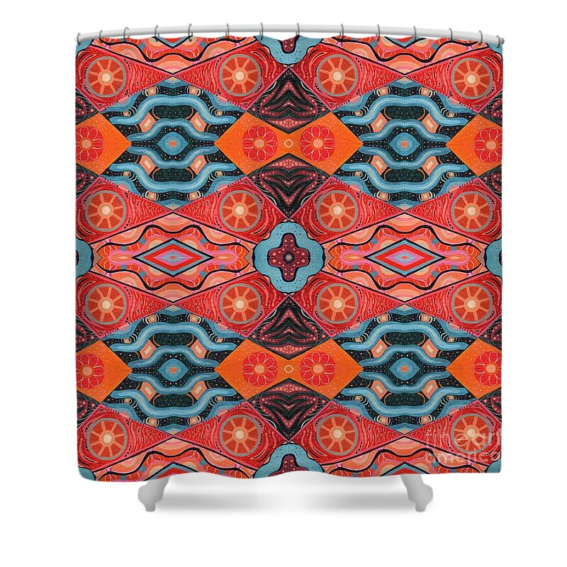 The Joy Of Design 53 Arrangement 5 By Helena Tiainen Shower Curtain featuring the painting The Joy of Design 53 Arrangement 5 by Helena Tiainen