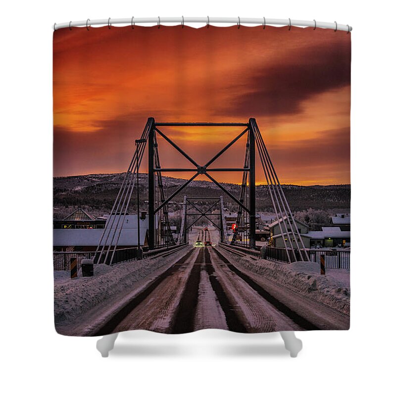 Bridge Shower Curtain featuring the photograph The Karasjok Bridge at Noon by Pekka Sammallahti