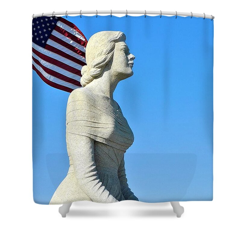 The Lady By The Sea Shower Curtain featuring the photograph The Lady by the Sea, Hampton Beach NH by THERESA Nye