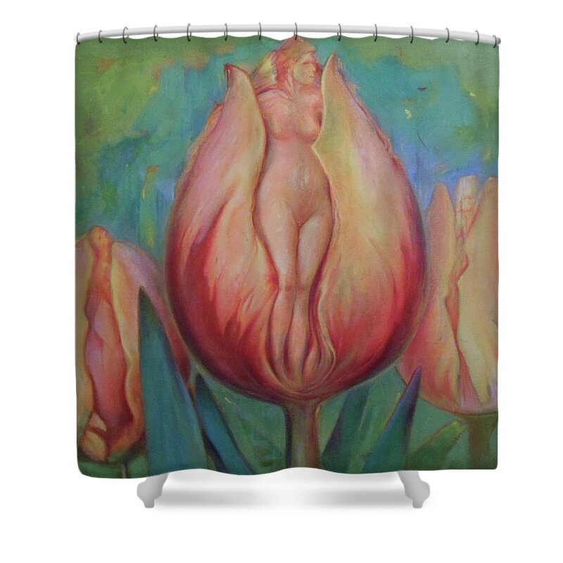 Lady Shower Curtain featuring the painting The Lady in the Tulip by Hans Droog