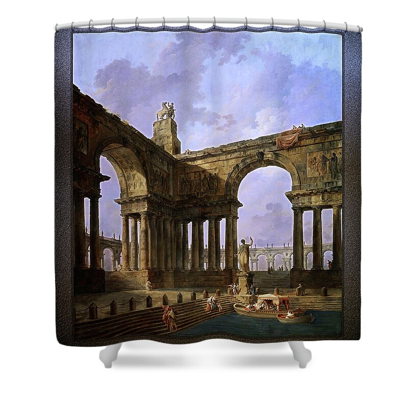 The Landing Place Shower Curtain featuring the painting The Landing Place by Hubert Robert by Rolando Burbon