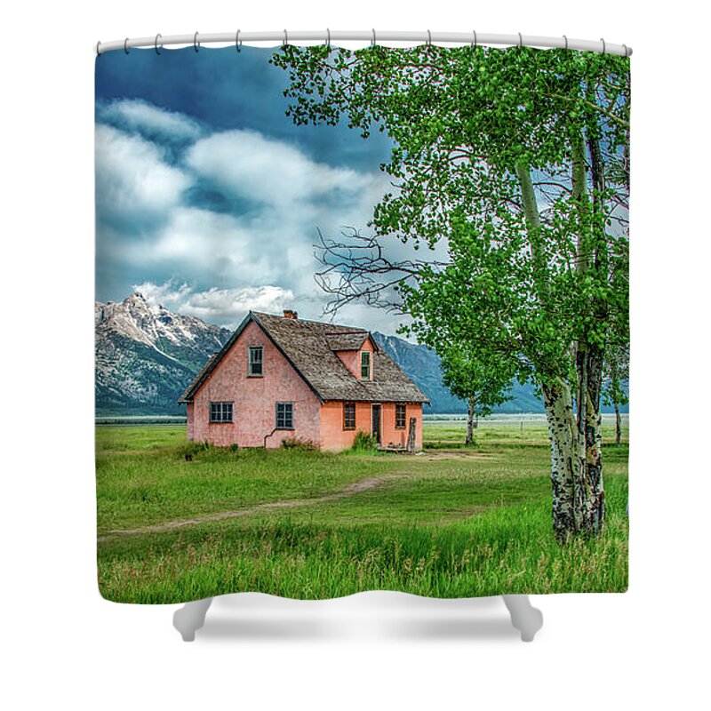 Grand Tetons National Park Shower Curtain featuring the photograph The Little Peach House on Mormon Row by Marcy Wielfaert