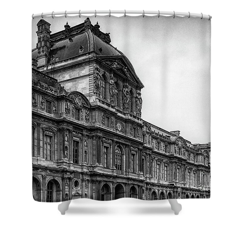 Wayne Moran Photography Shower Curtain featuring the photograph The Louvre Museum Paris France BW Musee du Louvre by Wayne Moran