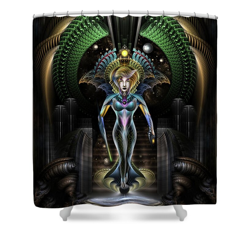 Majesty Of Trilia Shower Curtain featuring the digital art The Majesty Of Trilia Fractal Fantasy Portrait by Rolando Burbon