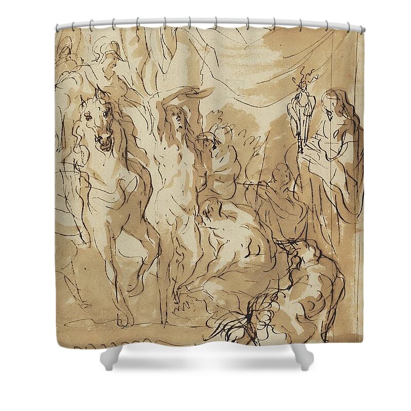 Horses Shower Curtain featuring the drawing The Martyrdom Of Saint Sebastian by Jacob Jordaens