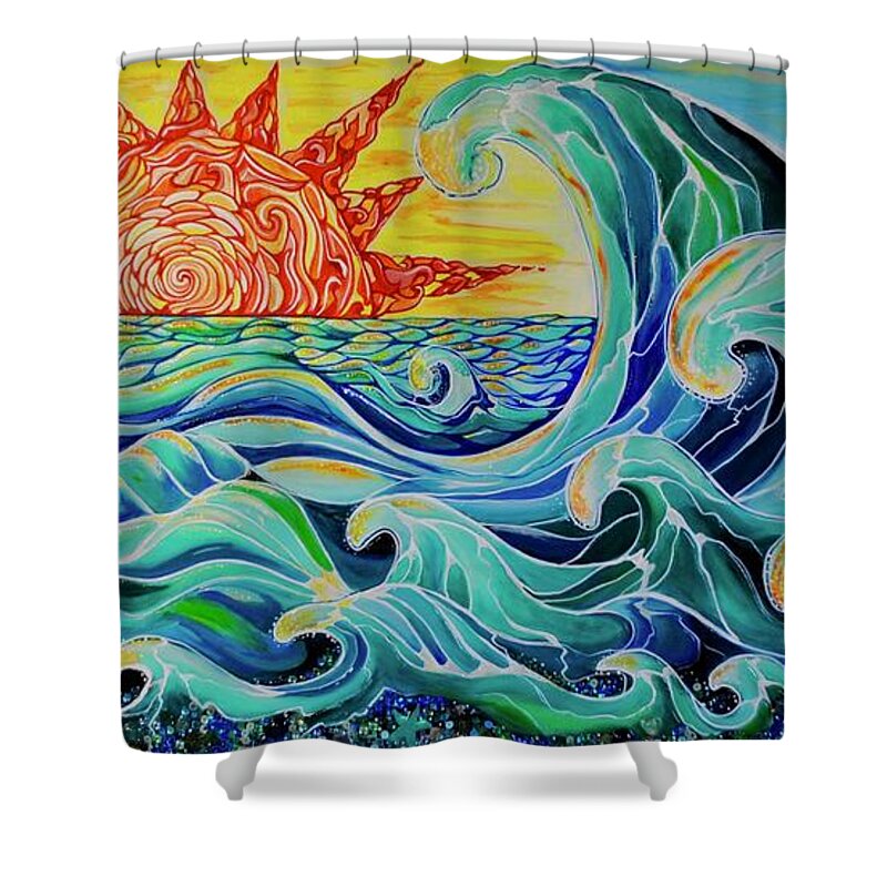 Waves Shower Curtain featuring the painting The Mother Wave by Patricia Arroyo