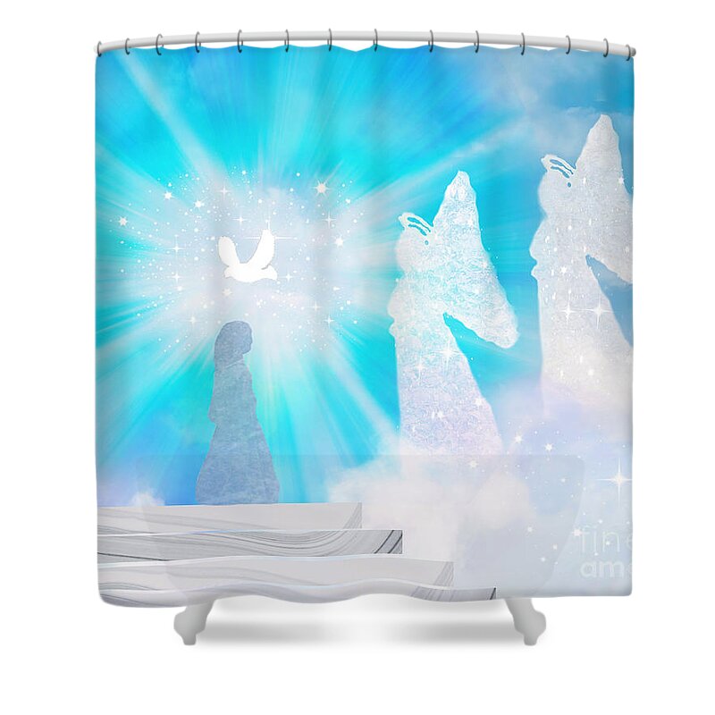 Heaven Shower Curtain featuring the digital art The New Arrival by Diamante Lavendar
