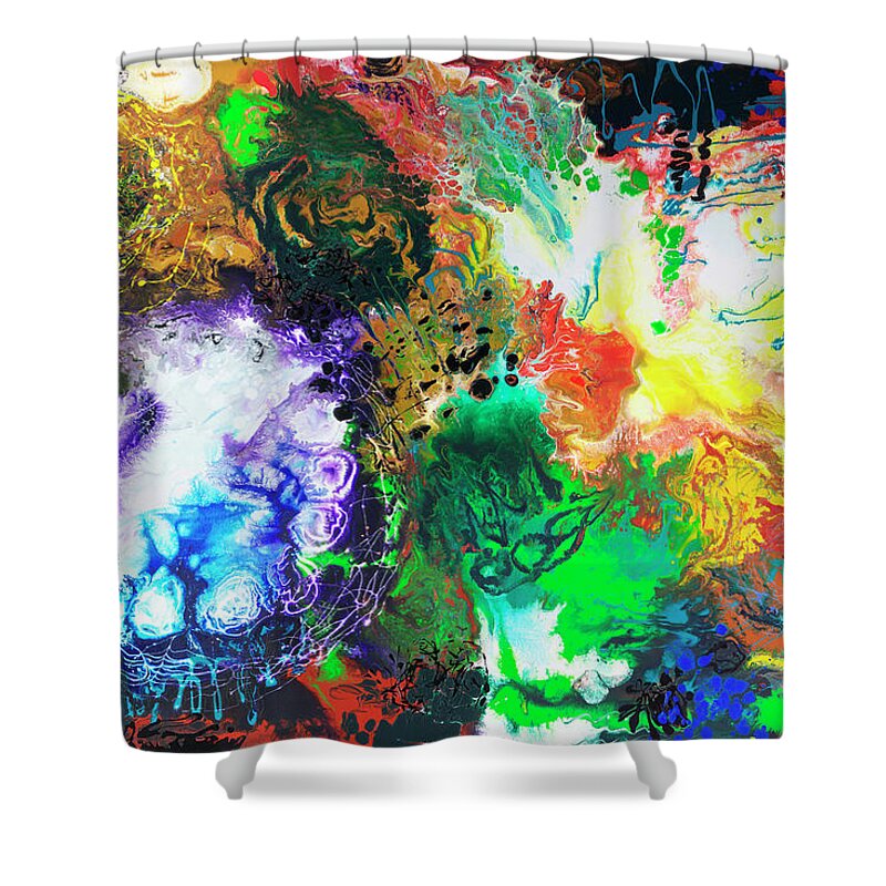 Abstract Shower Curtain featuring the painting The Next Chapter by Sally Trace