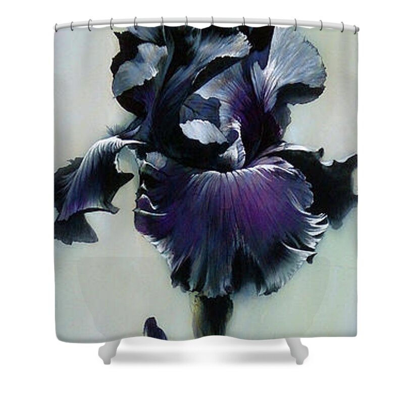 Russian Artists New Wave Shower Curtain featuring the painting The Night. Black Iris by Alina Oseeva