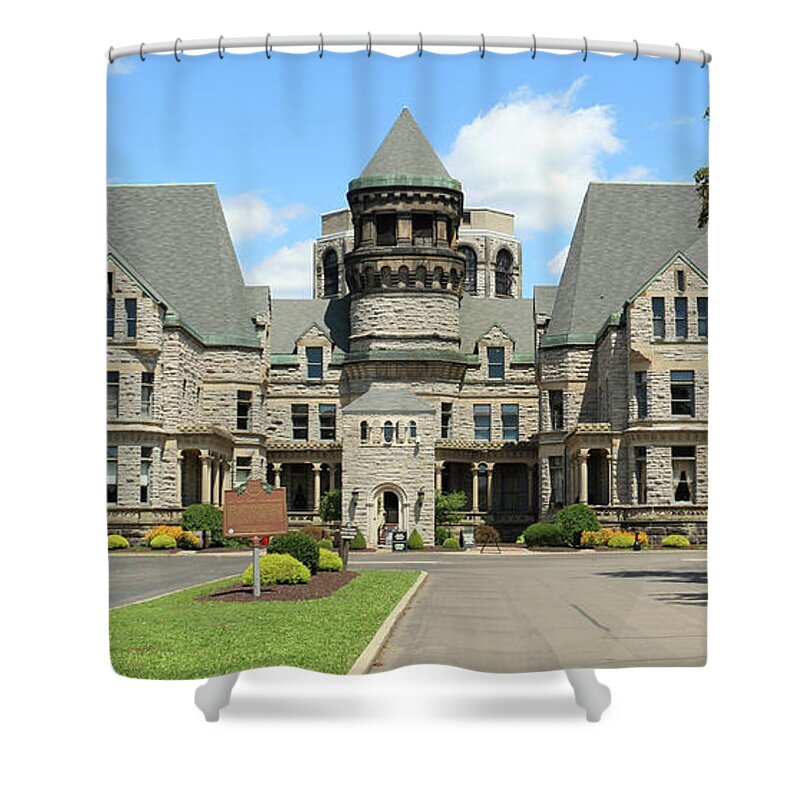 Ohio State Reformatory Shower Curtain featuring the photograph The Ohio State Reformatory Mansfield Ohio 1464crop by Jack Schultz