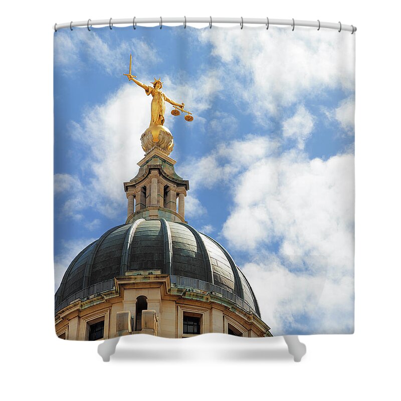 Statue Shower Curtain featuring the photograph The Old Bailey, Central Criminal Court by Peter Dazeley