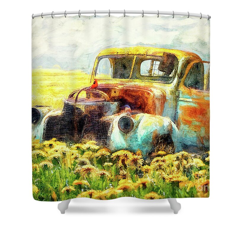Antique Chevy Shower Curtain featuring the painting Seen Better Days by Tina LeCour
