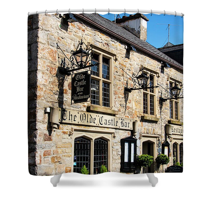 Donegal Town Shower Curtain featuring the photograph The Olde Castle Bar by Bob Phillips