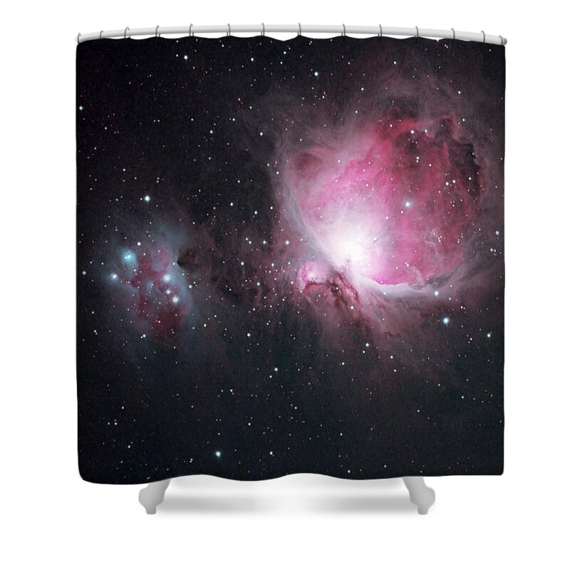 Constellation Shower Curtain featuring the photograph The Orion And The Running Man Nebulae by Pat Gaines
