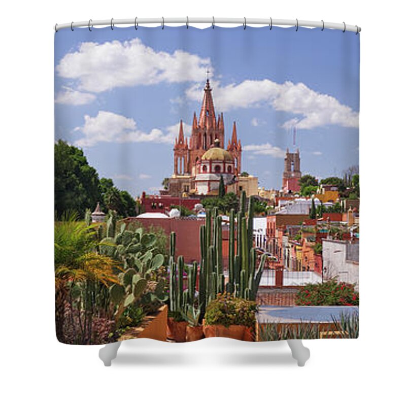 Panoramic Shower Curtain featuring the photograph The Parroquia From Calle Aldama by Jeremy Woodhouse