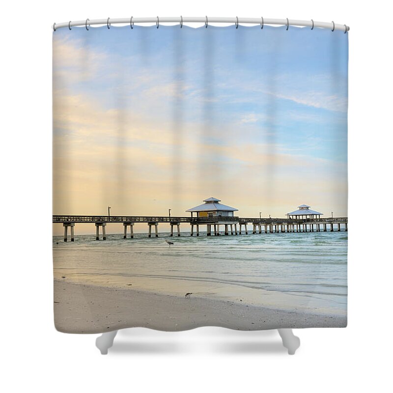 Empty Shower Curtain featuring the photograph The Pier In Fort Myers At Dawn, Florida by Pidjoe