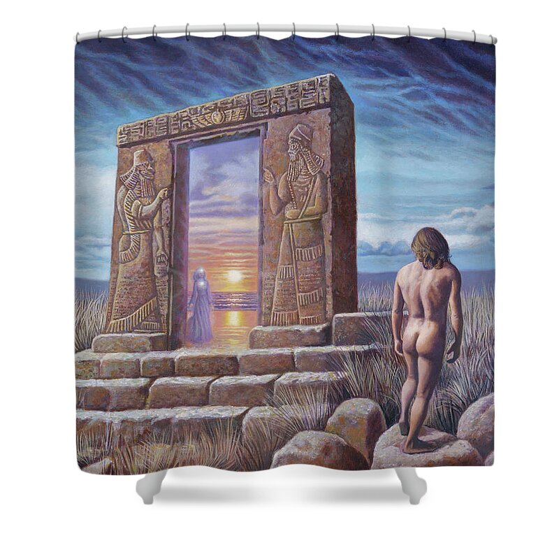 Portal Shower Curtain featuring the painting The Portal by Miguel Tio