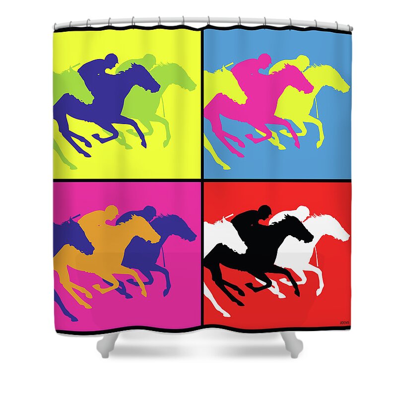 Pop Art Shower Curtain featuring the drawing The Race Horse by Greg Joens