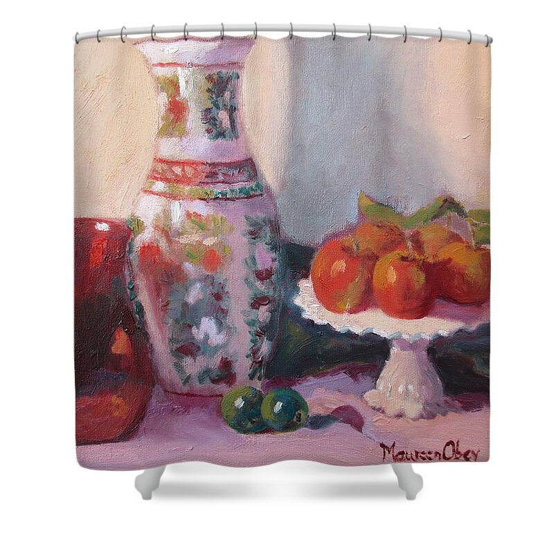 Red Glass Shower Curtain featuring the painting The Red Glass by Maureen Obey