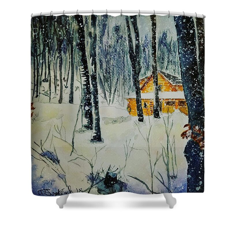 Cabin Shower Curtain featuring the painting The Retreat by Ann Frederick