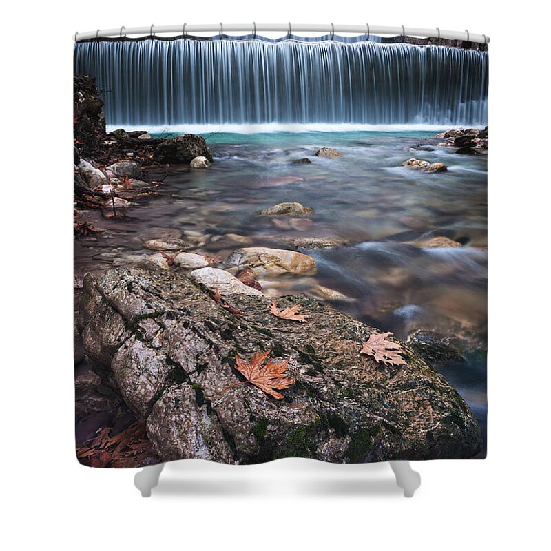 Greece Shower Curtain featuring the photograph The Rock And The Water by Elias Pentikis