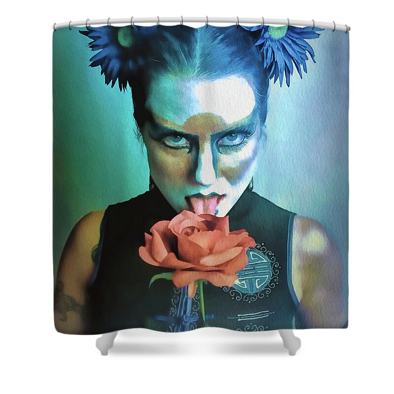 Dark Shower Curtain featuring the digital art The Rose by Recreating Creation