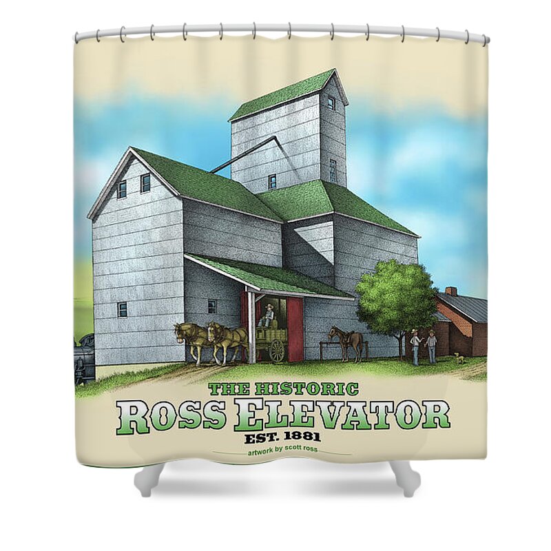 Landscape.historical.rural Shower Curtain featuring the digital art The Ross Elevator by Scott Ross
