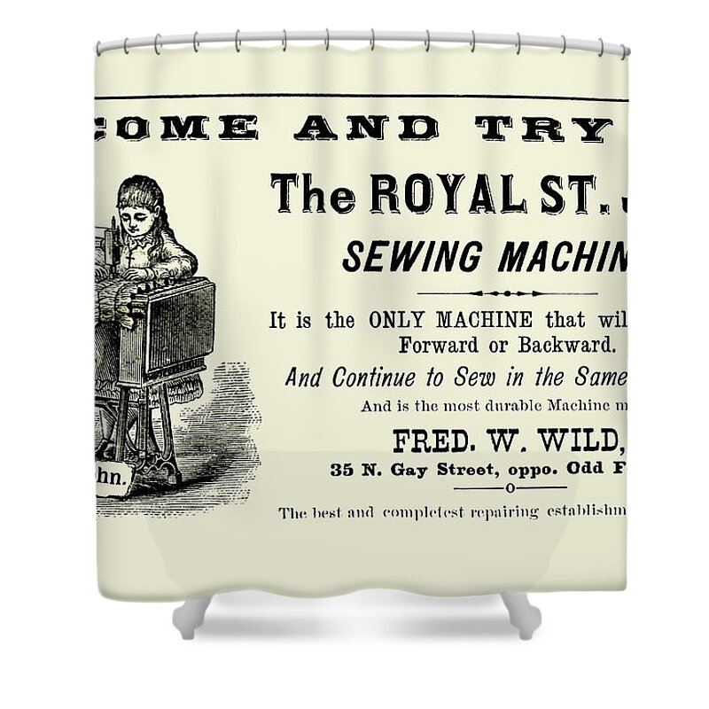 Sewing Shower Curtain featuring the painting The Royal St. John Sewing Machine by Unknown