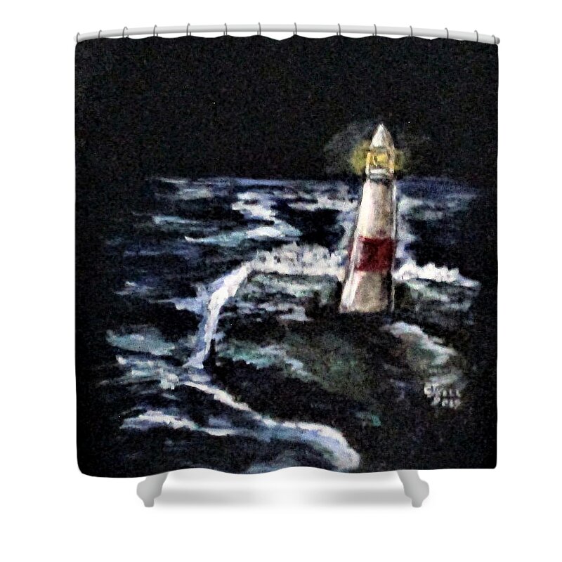 Light House Shower Curtain featuring the painting The Sentinel by Clyde J Kell