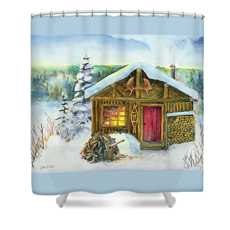 Winter Shower Curtain featuring the painting The Shack by Joe Baltich