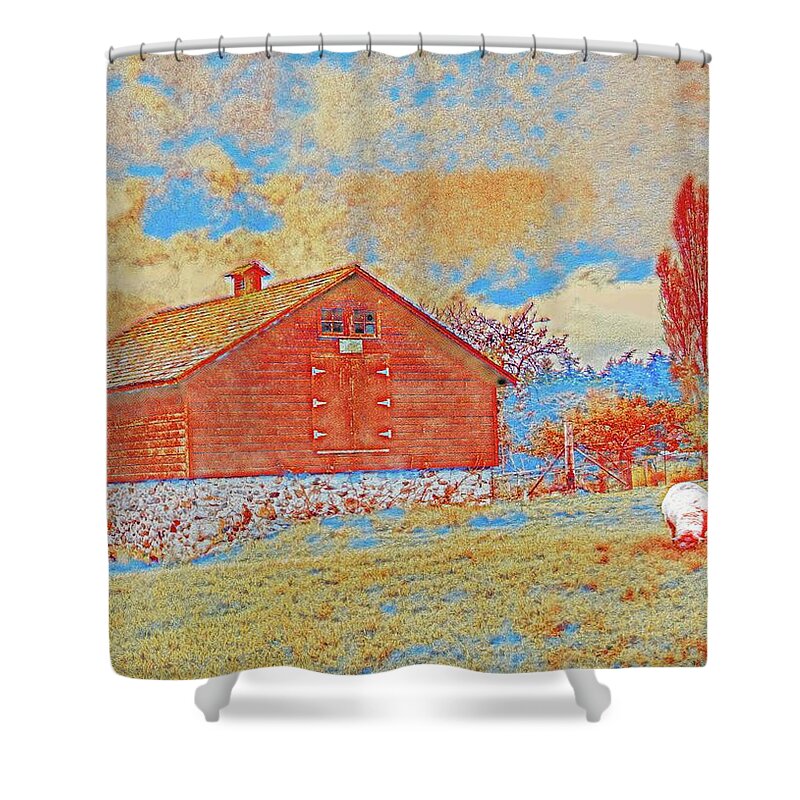 Sheep Shed Shower Curtain featuring the digital art The Sheep Barn by Jerry Cahill