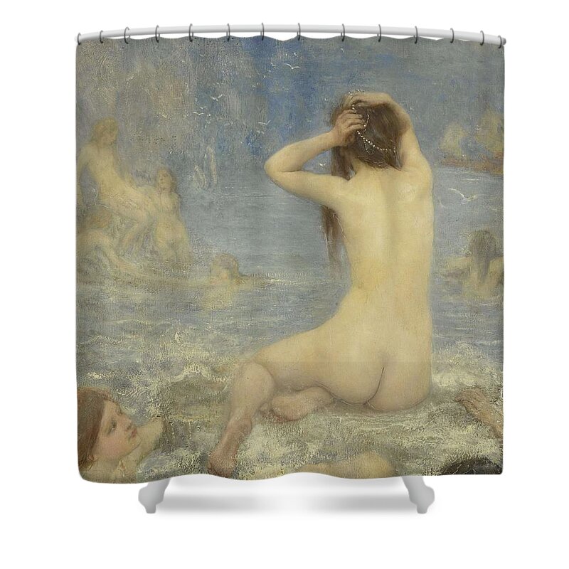 Canvas Shower Curtain featuring the painting The Sirens. by John Macallan Swan -1847-1910-