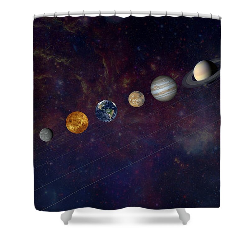 Astrophysics Shower Curtain featuring the photograph The Solar System In A Line by Alxpin