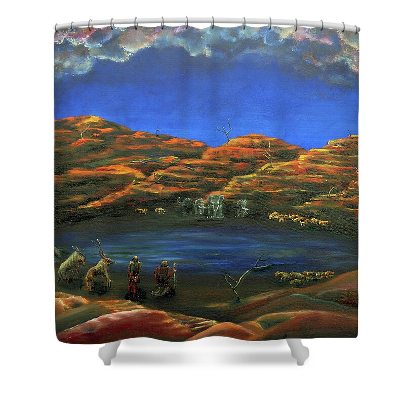 Jungle Book Shower Curtain featuring the painting The Source of Unity by Medea Ioseliani