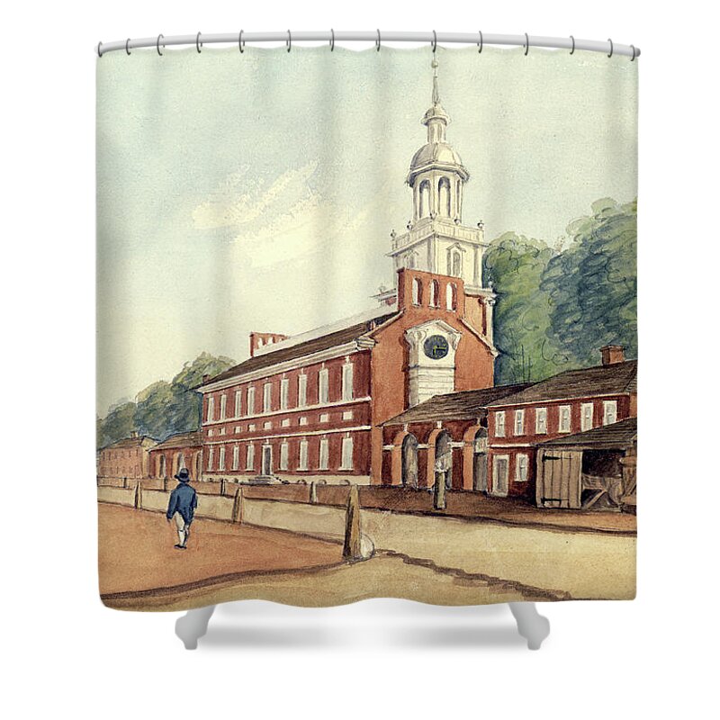 William Breton Shower Curtain featuring the drawing The State House in 1778 by William Breton