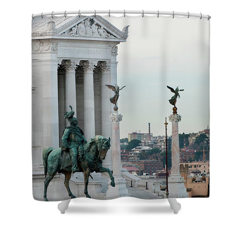 Horse Shower Curtain featuring the photograph The Statue Of Victor Emmanuel by Driendl Group