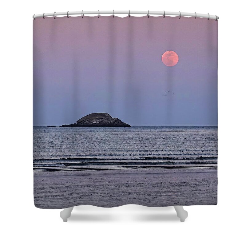 Nahant Shower Curtain featuring the photograph The Super Worm Moon 2019 over Egg Rock in Nahant MA by Toby McGuire