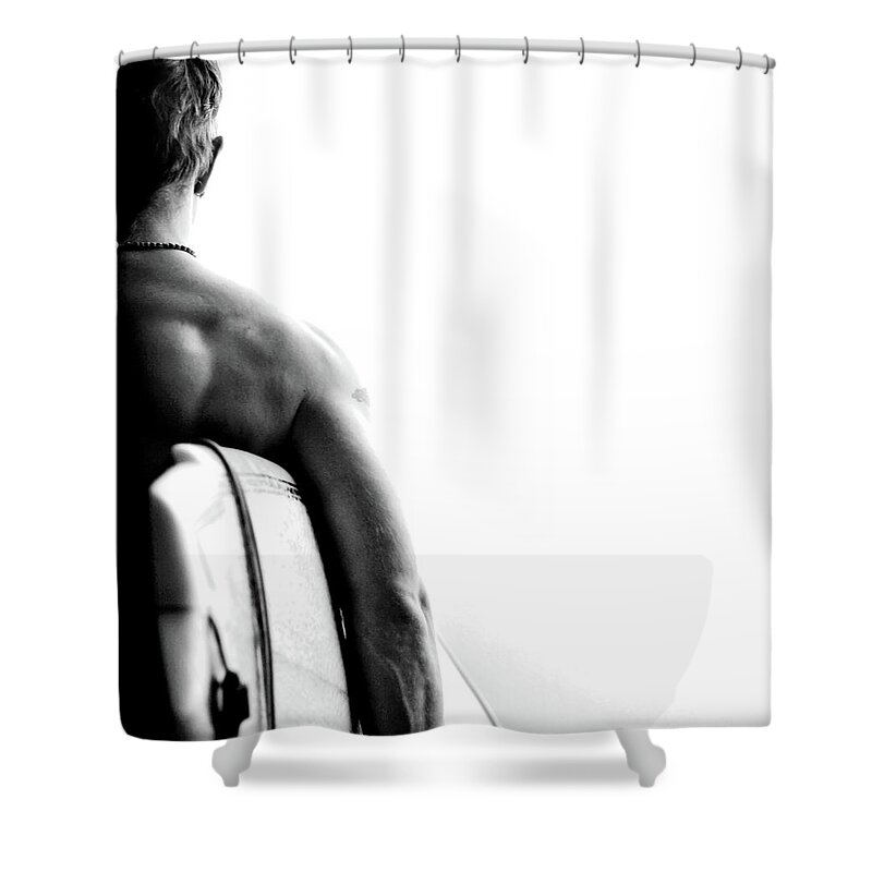 Mature Adult Shower Curtain featuring the photograph The Surfer by Brett White