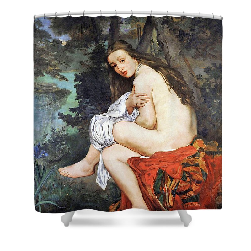 The Surprise Nymph Shower Curtain featuring the painting The surprise Nymph - Digital Remastered Edition by Edouard Manet