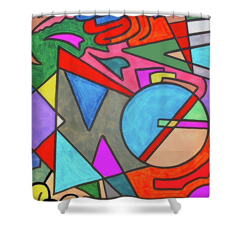 Cubism Shower Curtain featuring the painting The Time Machine by Robert Margetts