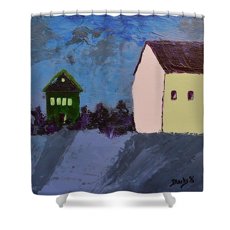 Village Shower Curtain featuring the painting The Village At Night by Donna Blackhall