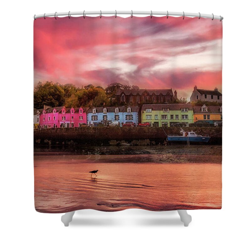 Barns Shower Curtain featuring the photograph The Village of Portree Scotland at Sunset by Debra and Dave Vanderlaan