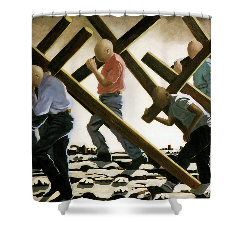 Surreal Shower Curtain featuring the painting The Walk by Anthony Falbo