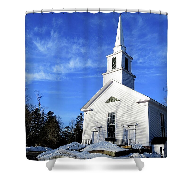 Church Shower Curtain featuring the photograph The White Church in Grafton, Vermont by Linda Stern