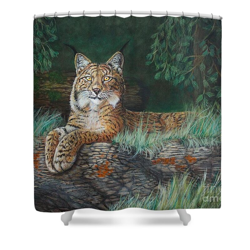 Cat Shower Curtain featuring the painting The Wild Cat by Bob Williams