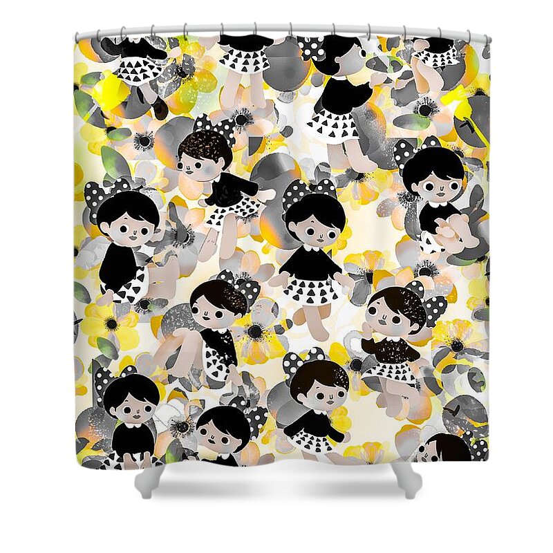 Flower Shower Curtain featuring the digital art The Wonderful Flower World by Apple and Yellow flower by Elena Fujimoto