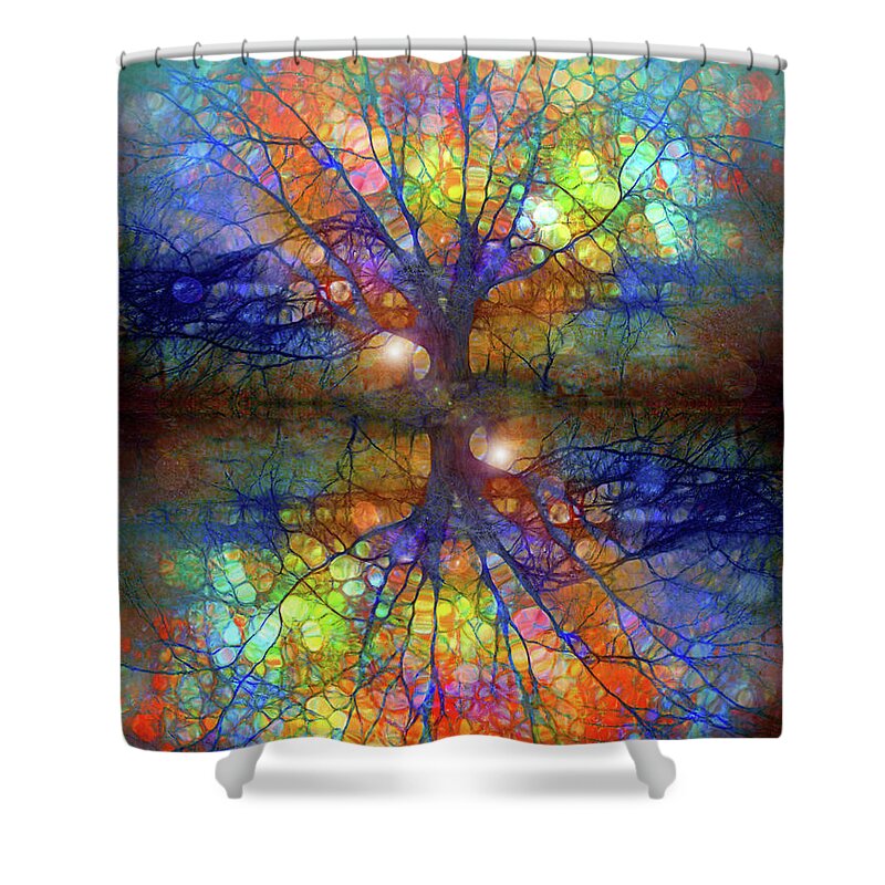Trees Shower Curtain featuring the digital art There is Light Even in These Dark Roots by Tara Turner